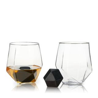 CRAFTED FOR THE CONNOISSEUR - This 4-piece angled tumbler and rocks set provides a stylish sipping experience. Each lead-free crystal tumbler has a 13 ounce capacity, leaving enough room to capture the aroma of fine sipping liquor, or to hold a creative craft cocktail. The hexagonal basalt stone rocks are extra large, ensuring ultimate cooling.