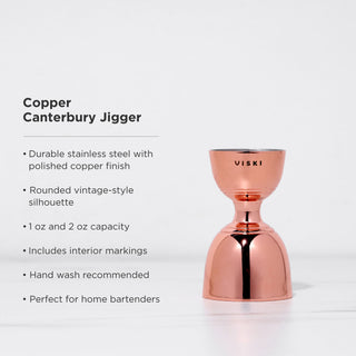 CLASSIC JIGGER STAINLESS STEEL - Durable and professional, a sturdy, reliable stainless steel double jigger makes a perfect cocktail measuring cup. This cocktail jigger has a unique silhouette and polished copper finish that make it stand out from the rest. 