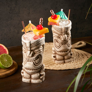 SATISFYING HEFT AND STRONG ANGLES – A sturdy base and bold design make these tiki glasses satisfying to hold and to drink from. Pair with cocktail picks and cocktail straws and decorative cocktail mini umbrellas for the full tiki experience.