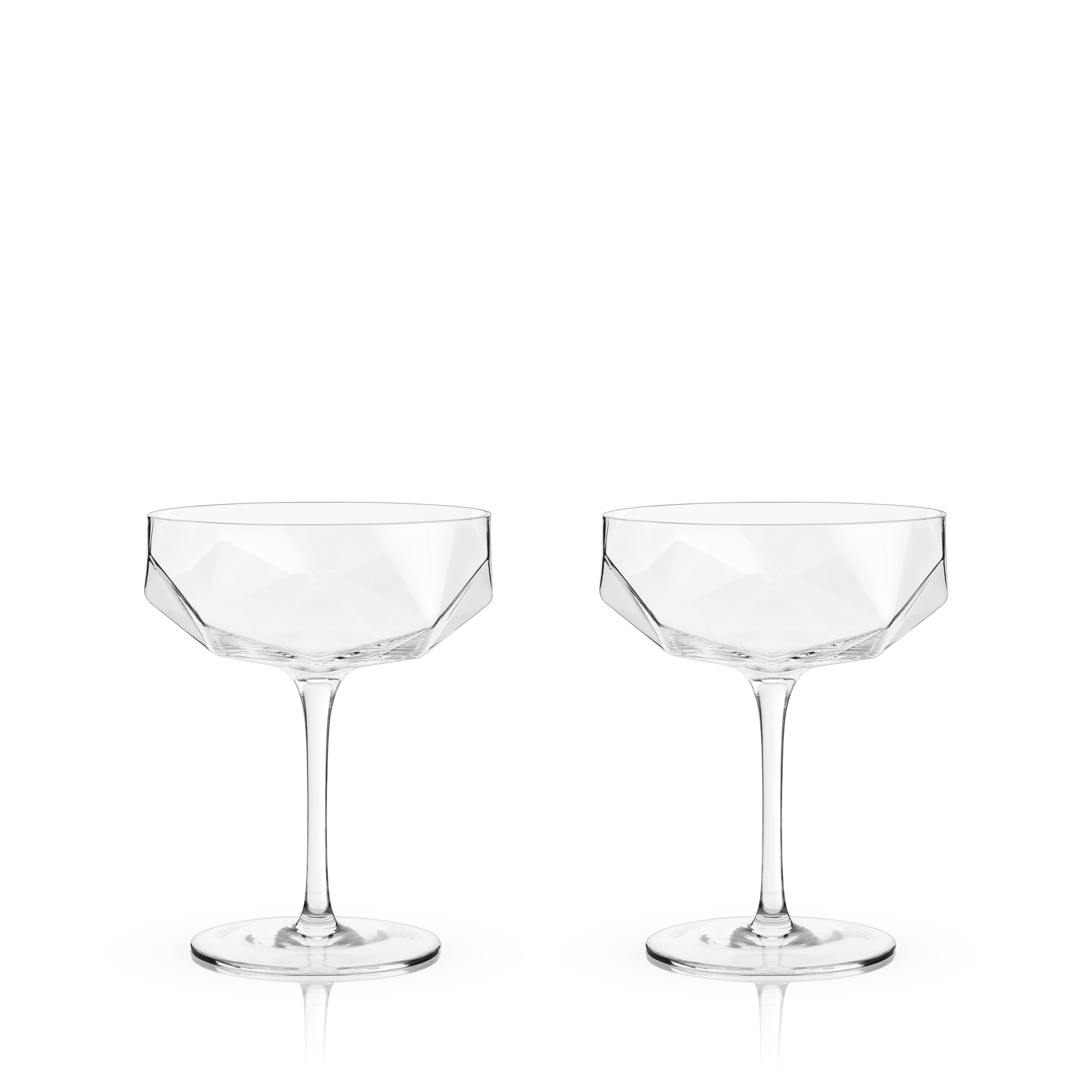 Viski Seneca Diamond Martini Glasses - Faceted Crystal Martini Glasses  Stemmed Cocktail Glassware - 11 Oz Martini Glasses Set of 2, Clear