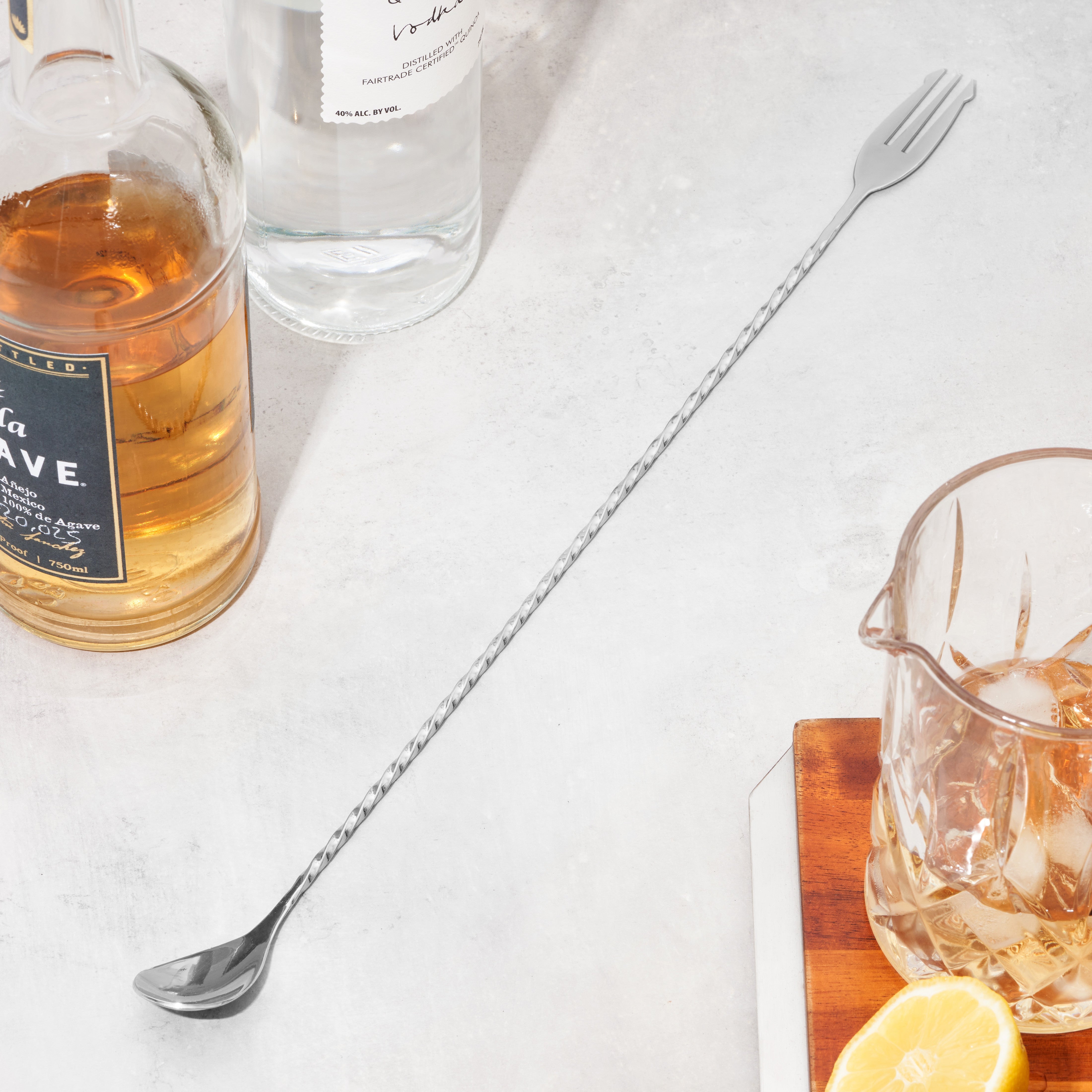 Stainless Steel Cocktail Mixing Bar Spoon with Twisted Stem & Muddler End