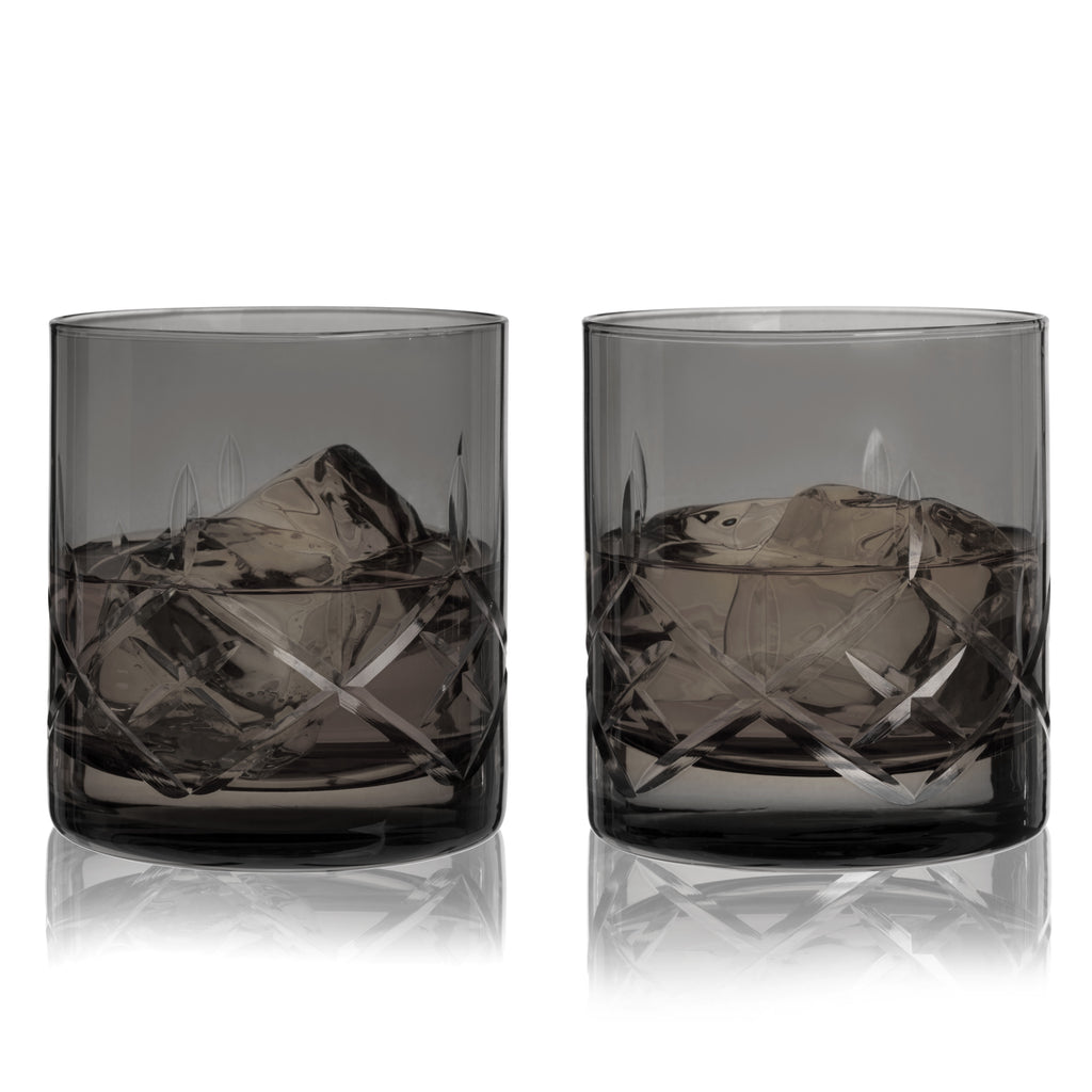 Viski Admiral Crystal Rocks Glasses in Smoke Set of 2