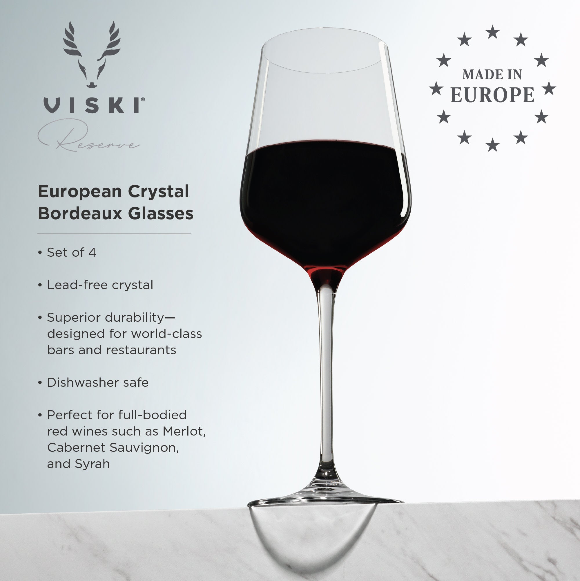 Viski European Crystal 21 oz Bordeaux Glasses (Set of 4)