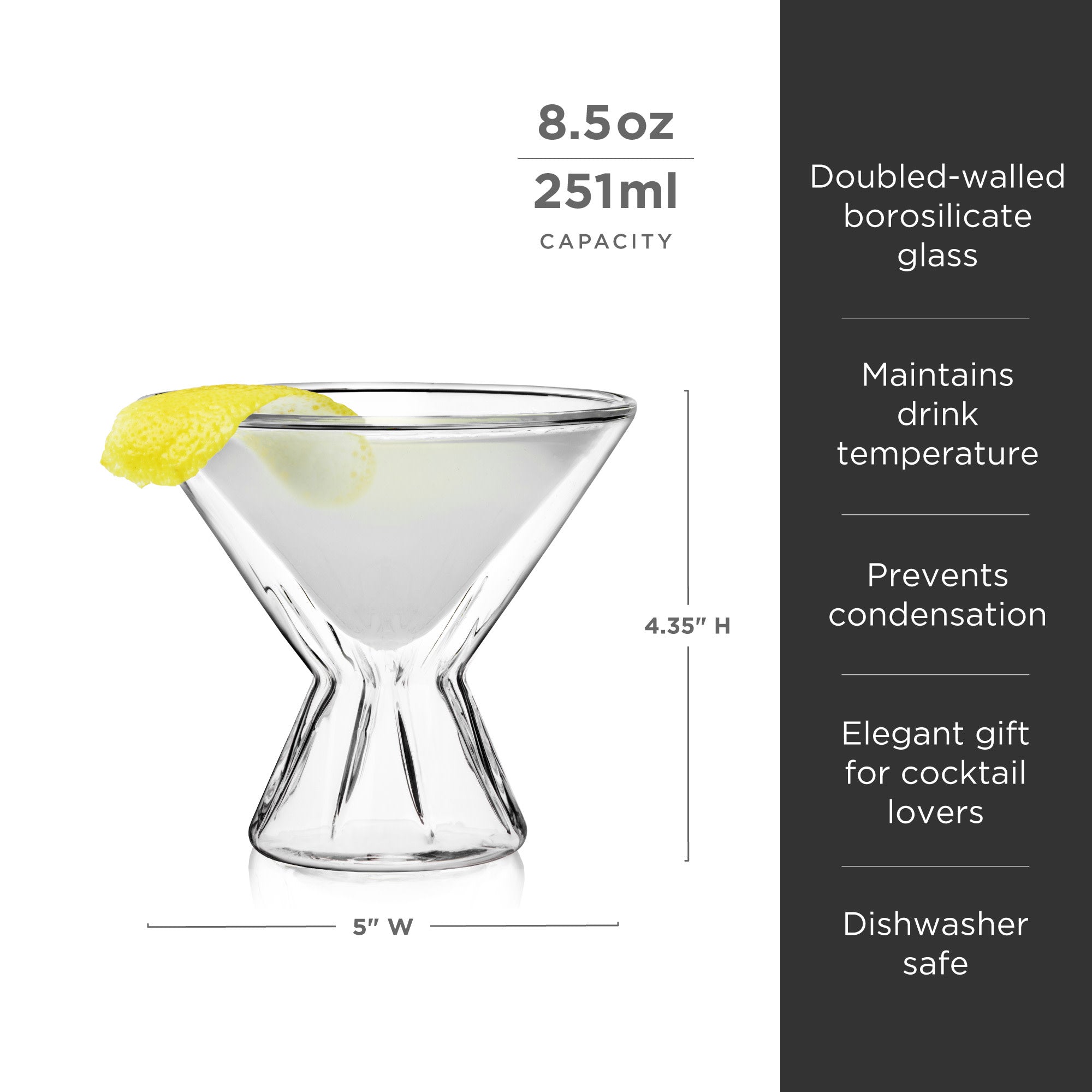 Ysell Insulated Martini Glasses,Set of 2,8 oz,Double Walled Cocktail  Glasses,Lead-Free Glass Cups Great for Cold or Hot Drinks