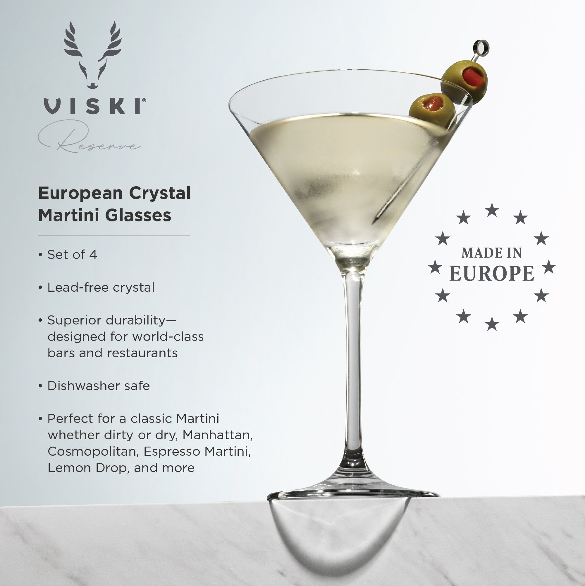 Viski European Crystal Martini Glasses