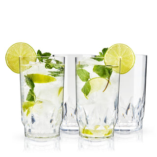 BEAUTIFUL SHATTERPROOF GLASSES FOR COCKTAIL LOVERS – Drink in style with these iconic highball glasses. Crafted from high-quality acrylic, these shatterproof tumblers sport a faceted base for a traditional look while a smooth rim creates the perfect sip.
