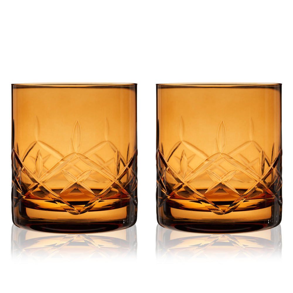 Viski Admiral Rocks Glasses in Amber, Crystal Glasses, Spirit