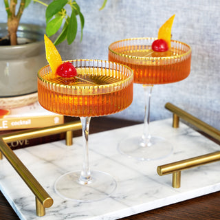 RIPPLED TEXTURE & GOLD RIM - Elegant repeating vertical grooves and gold-dipped rims give this barware a luxurious look and feel. The geometric structure and elegant stems make this glassware set stand out from the crowd.