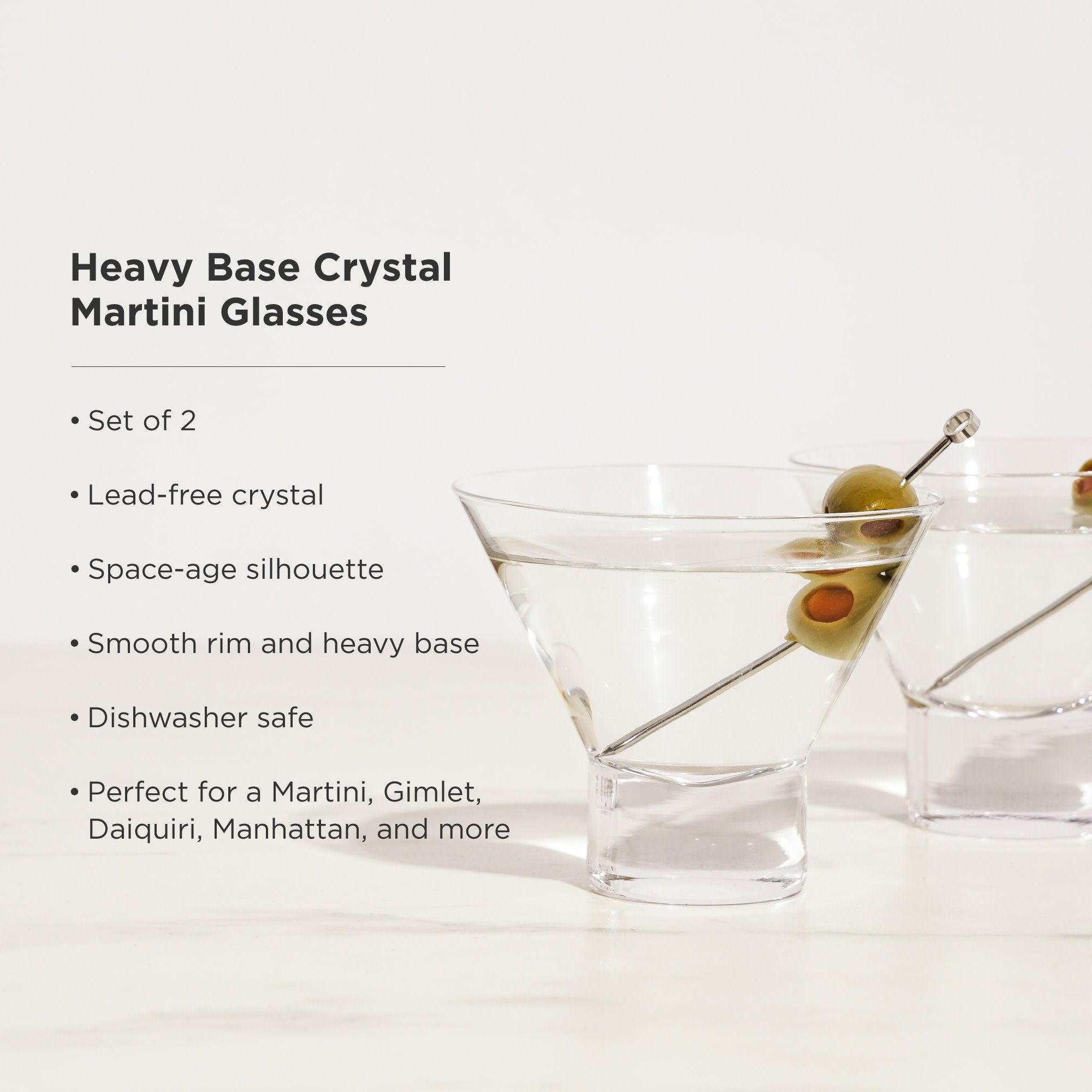 Raye Heavy Base Crystal Stemless Martini Glasses Set of 2
