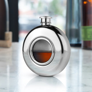 STAINLESS STEEL AND GLASS FLASKS FOR LIQUOR - Both classy and classic, this stainless steel flask has a beautiful polished finish that subtly commands attention. Sturdy construction results in an alcohol pocket flask that will stand the test of time.