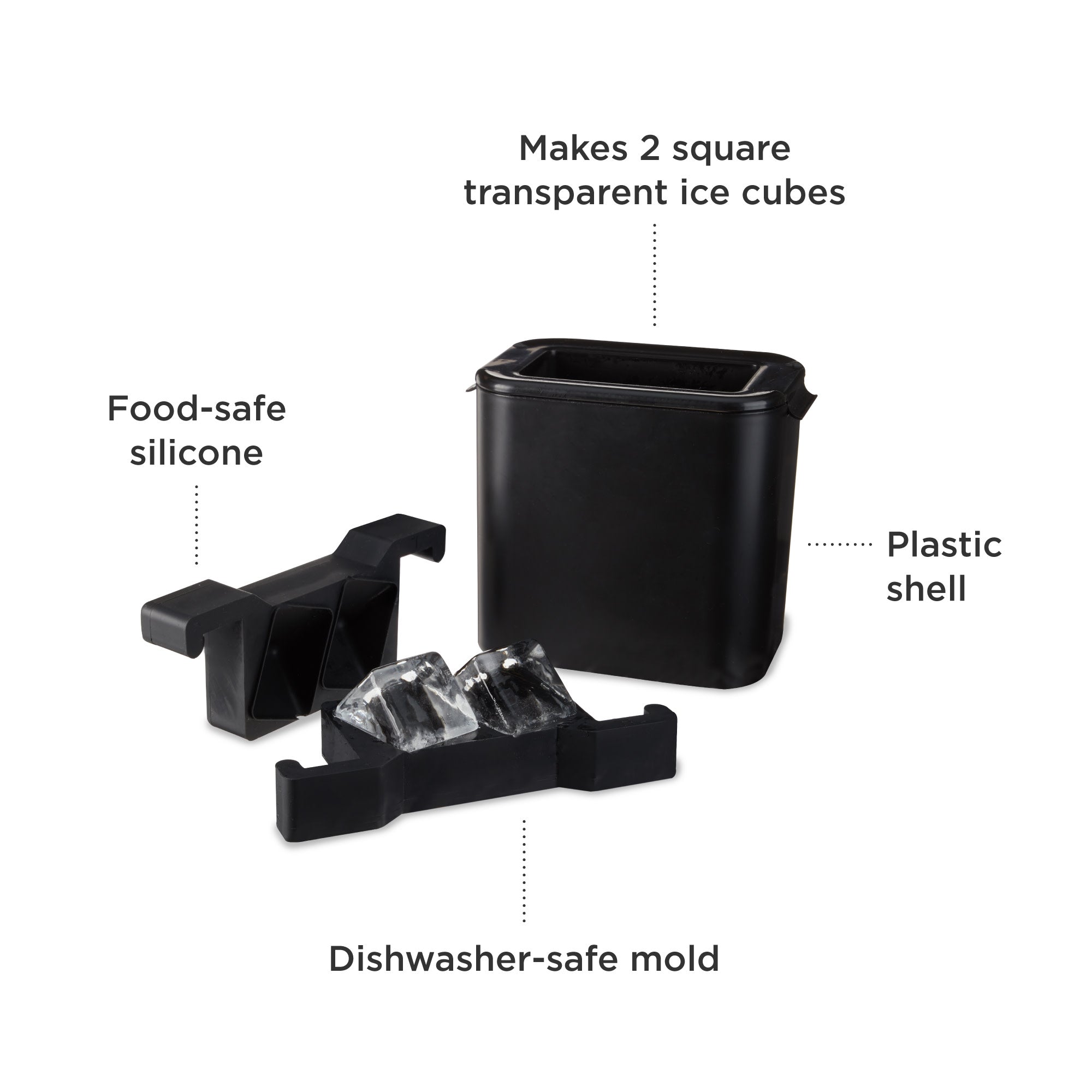 Viski Clear Ice Maker, Makes 2 Pure Square Ice Cubes for Cocktails