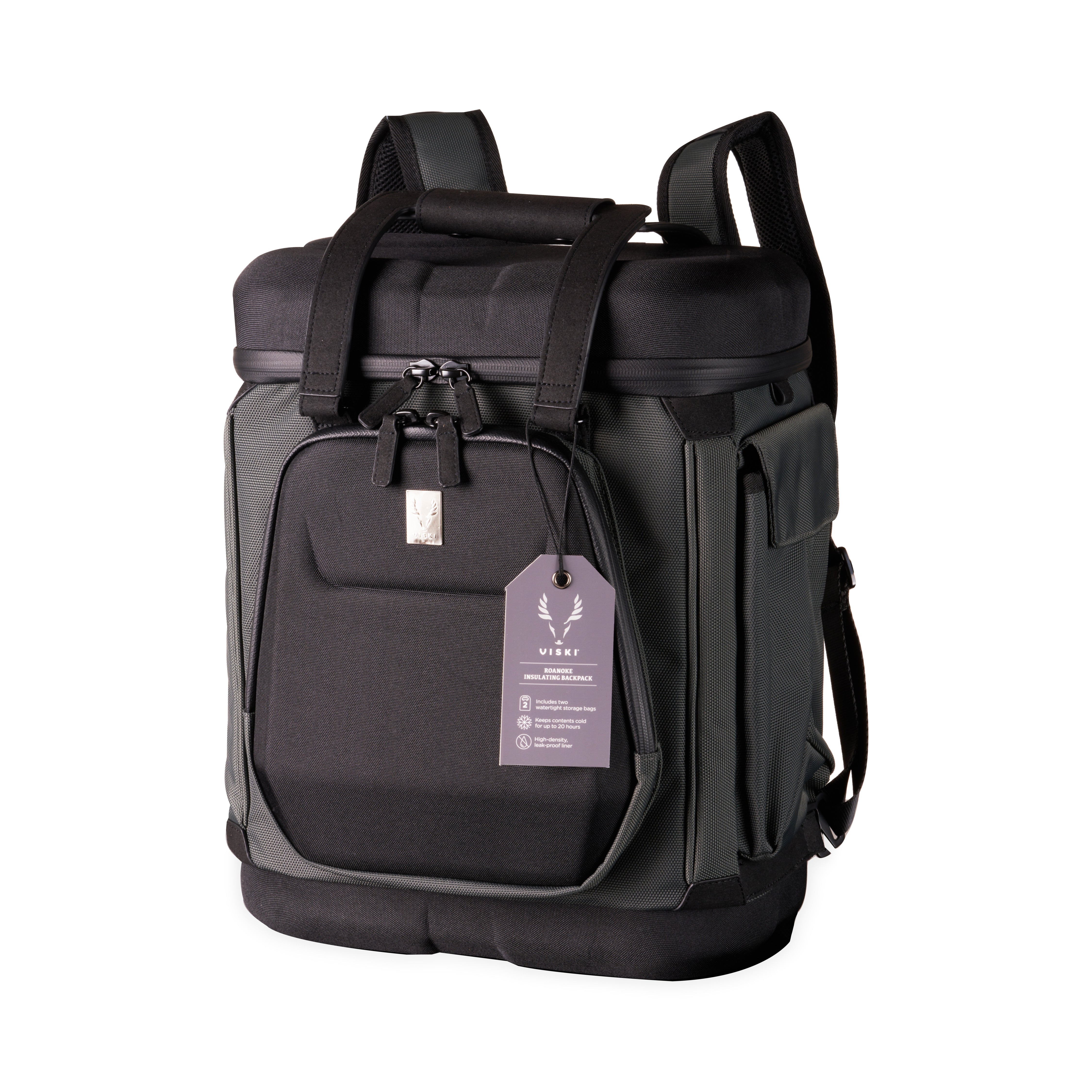 Viski Roanoke Insulated Backpack Cooler, Leak Resistant Large Capacity Carrier for Drinks & Food, Lightweight and Durable, Perfect Companion Outdoors, Hiking, Camping, Beach, Travel, Set of 1