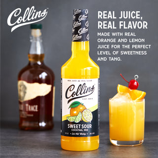 MADE USING REAL ORANGE AND LEMON JUICE WITH REAL SUGAR - No high fructose corn syrup here! Collins Sweet and Sour Mix is the perfect base for quality cocktails, providing the ideal balance of sweet and tart. Recommended ratios included on each bottle.