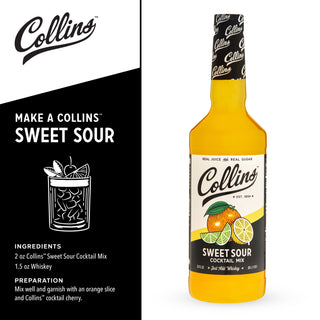 JUST ADD WHISKEY TO CREATE THE PERFECT SOUR - Collins Sweet and Sour mix lets you easily mix up sours. Or use this whiskey sour mix as an ingredient for a wide range of other cocktails. Keep Collins Sweet and Sour mix on hand like a pro.