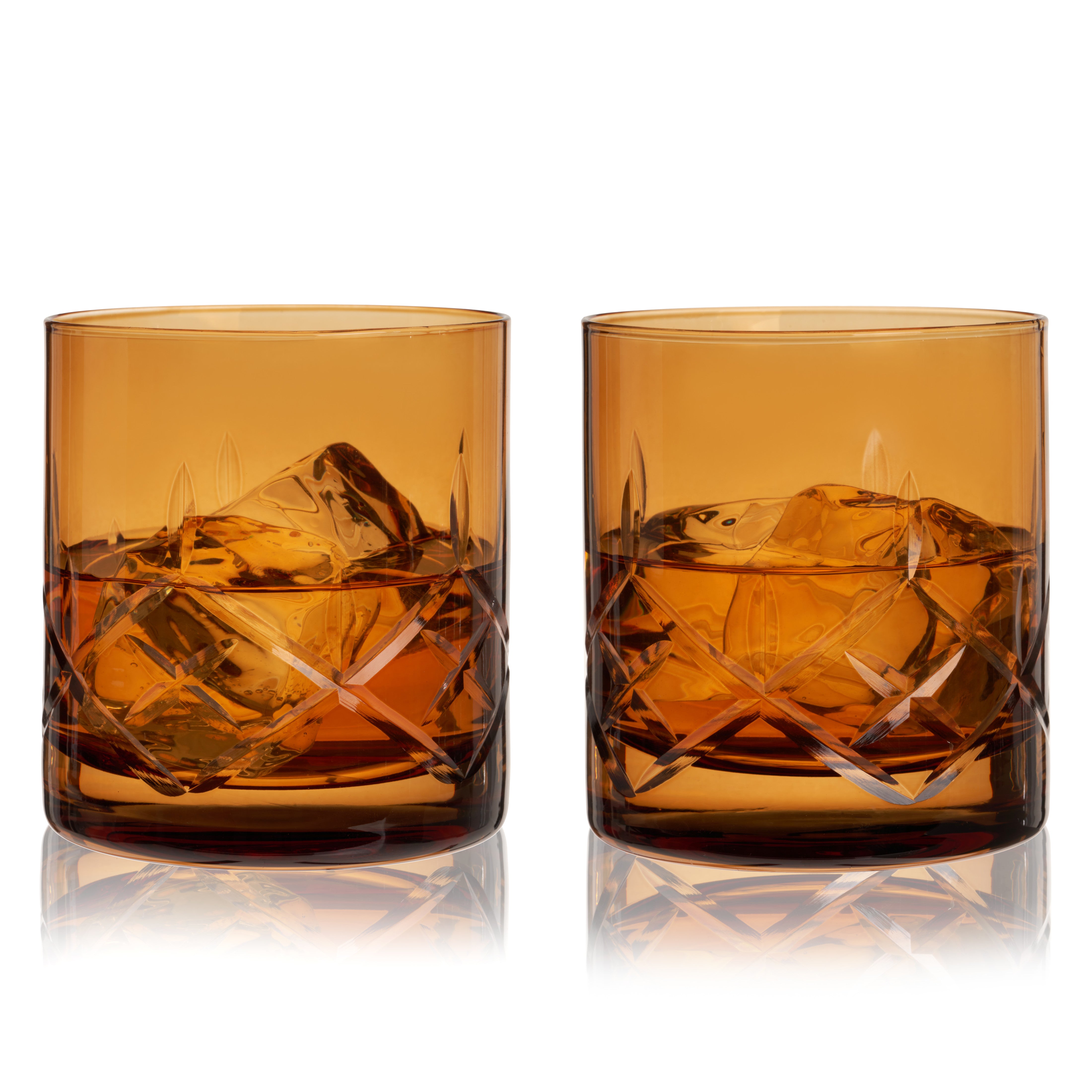 Viski Admiral Rocks Glasses in Amber, Crystal Glasses, Spirit Glasses Drinking Gifts for Men and Women, 11.5oz Old Fashioned Glass Set of 2