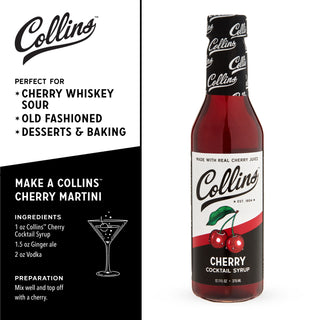 CHERRY FLAVORING FOR DRINKS - Add fruity fun to classic cocktails like a Manhattan or Old Fashioned. Collins Cherry Syrup brings the sweet-tart tang of real cherry juice to your favorite drink recipes, whether spirit-forward or tall and refreshing.