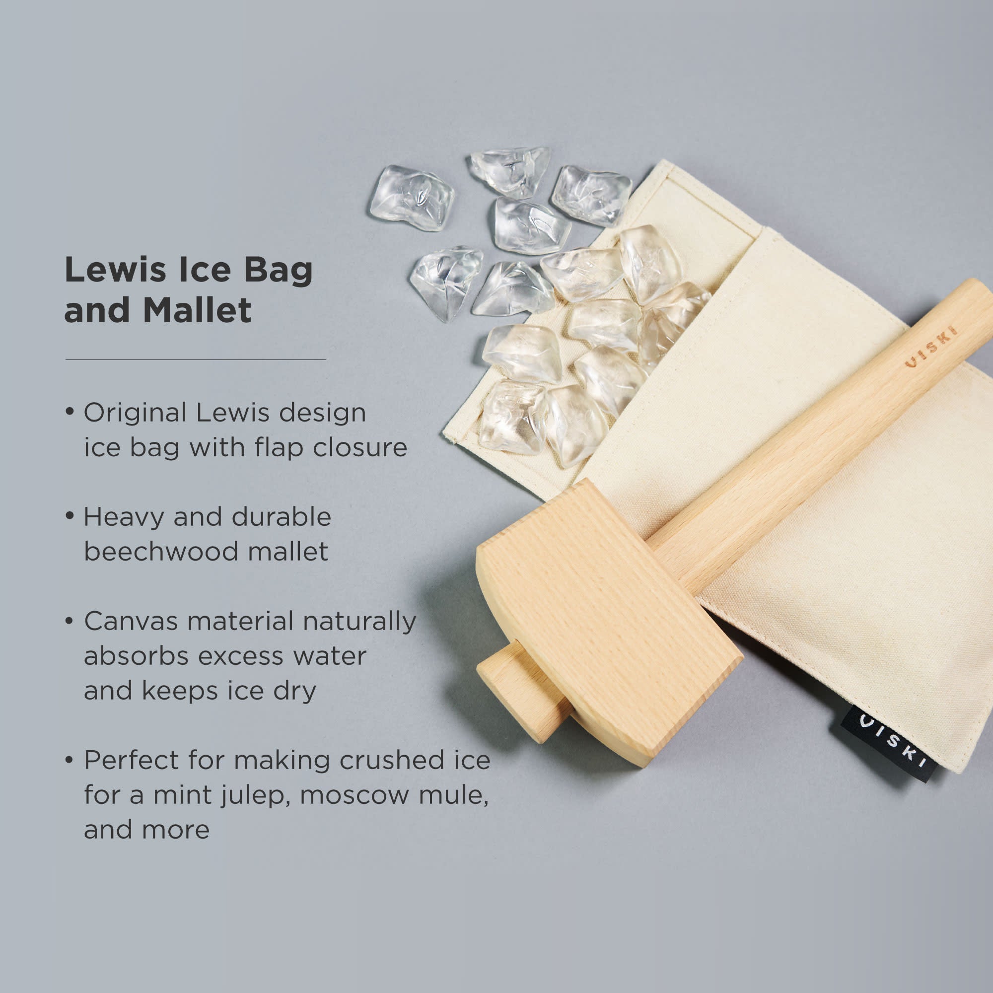 Viski Professional Lewis Bag and Mallet Bartender Kit & Bar Tools Kitchen  Accessory 12, Ice Bag & Mallet