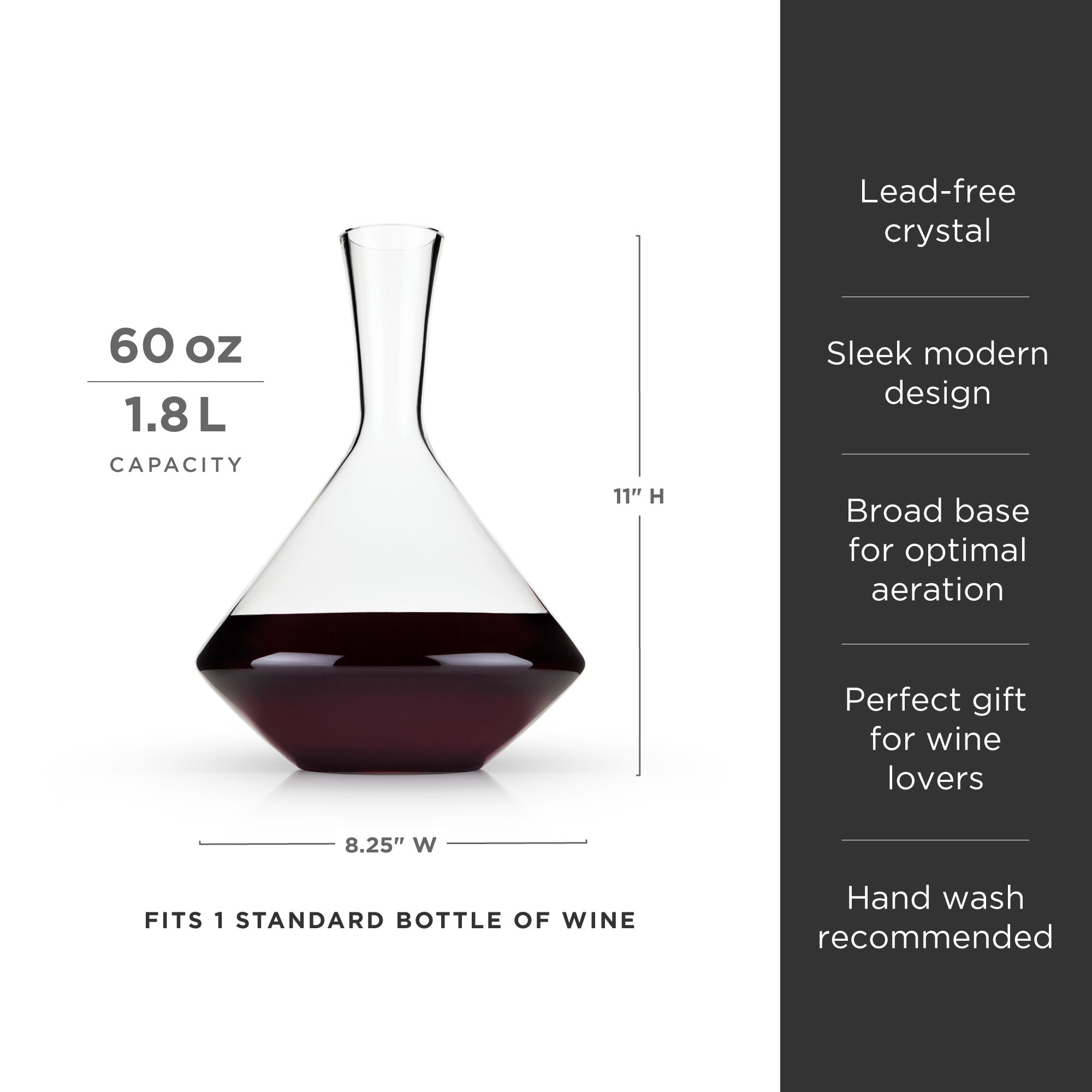 Viski Angled Wine Decanter, Glass Pitcher for Red and White Wine