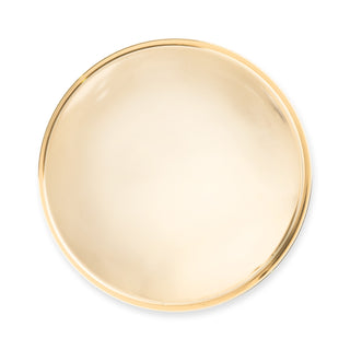 STAINLESS STEEL WITH GOLD PLATED FINISH - Crafted from sturdy stainless steel, this round serving tray measures 12.5″ across, has a smooth 2 inch rim to help keep your drinks steady while you transport them, and is plated in shiny, luxe gold.