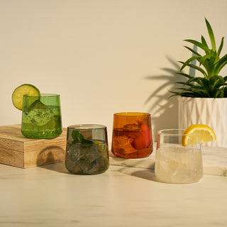 DISHWASHER SAFE DURABLE BOROSILICATE GLASS - Handmade from sturdy borosilicate glass, these high quality colored wine glasses are dishwasher safe and made to last. The modern, slightly tapered shape keeps the focus on the curated color selection.