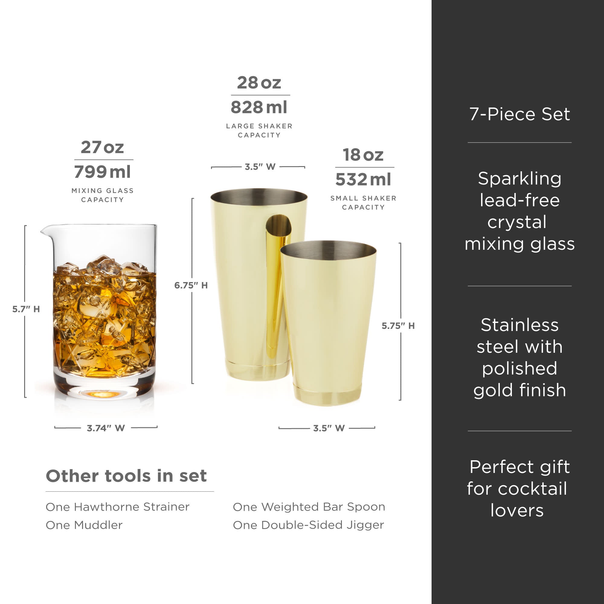  Mixology & Craft Cocktail Set - 7-Piece Bartender Kit with Mixing  Glass Set, Japanese Jigger, Spoon, Muddler, and Strainer - Perfect for Old  Fashioned Cocktails and Home Bars: Home & Kitchen