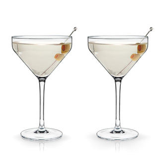 STEMMED MARTINI COUPES – This beautiful cocktail glassware is designed with precise angles and crystal clarity. Sleek and contemporary, these glasses look great on a bar cart or in your liquor cabinet and give some understated elegance to any drink. 