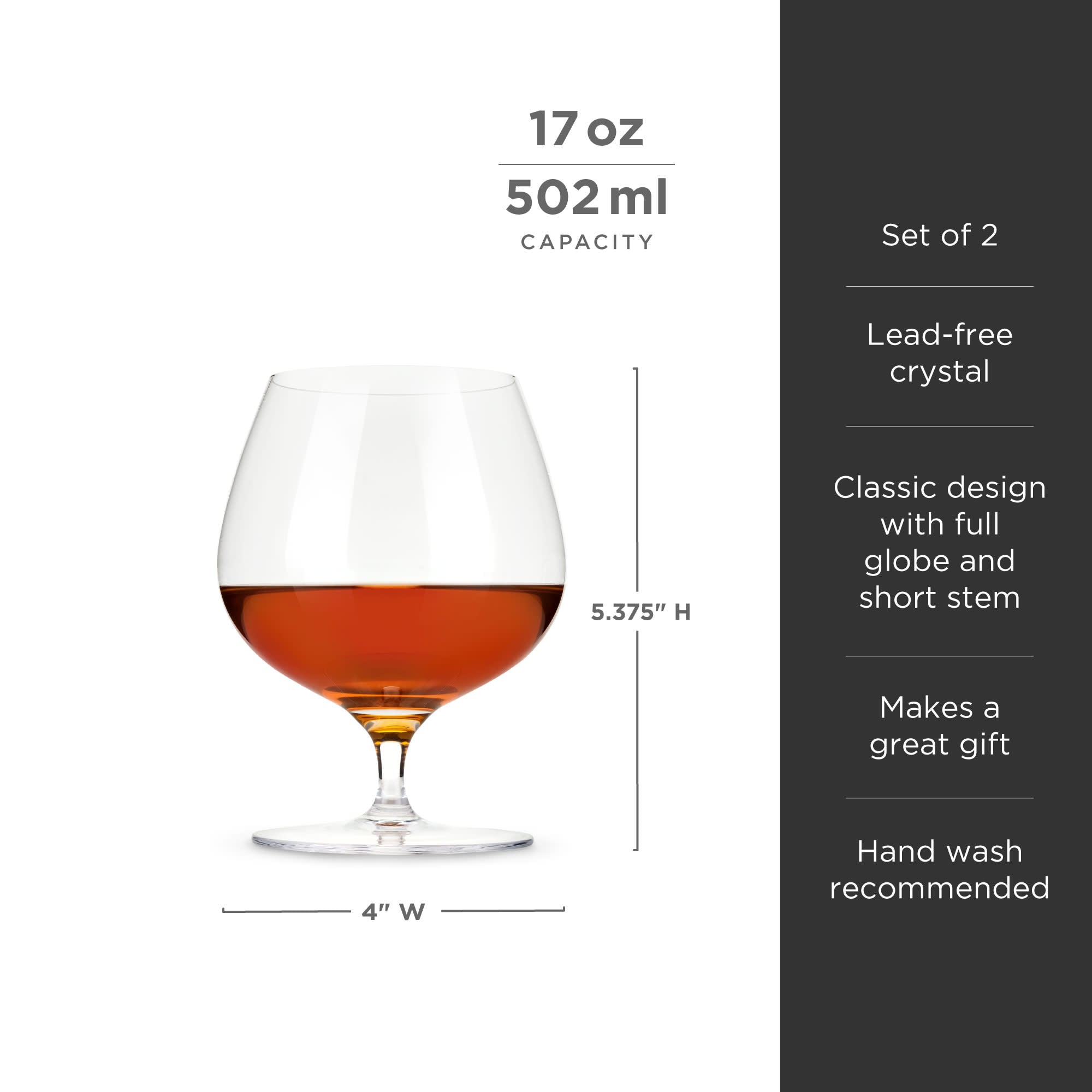 Viski Wingback Brandy Glass glassware set, Stemmed Wine glasses