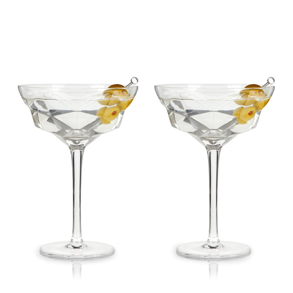 Viski Faceted Martini Glasses, Preium Crystaal Cocktail Coupe