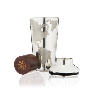DRINK SHAKERS COCKTAIL MAKER FOR YOUR HOME BAR - This silver shaker is perfect for the mixologist who has it all. Bring a worldly touch to your home bar and celebrate your wanderlust with this cocktail shaker, complete with a built-in strainer.