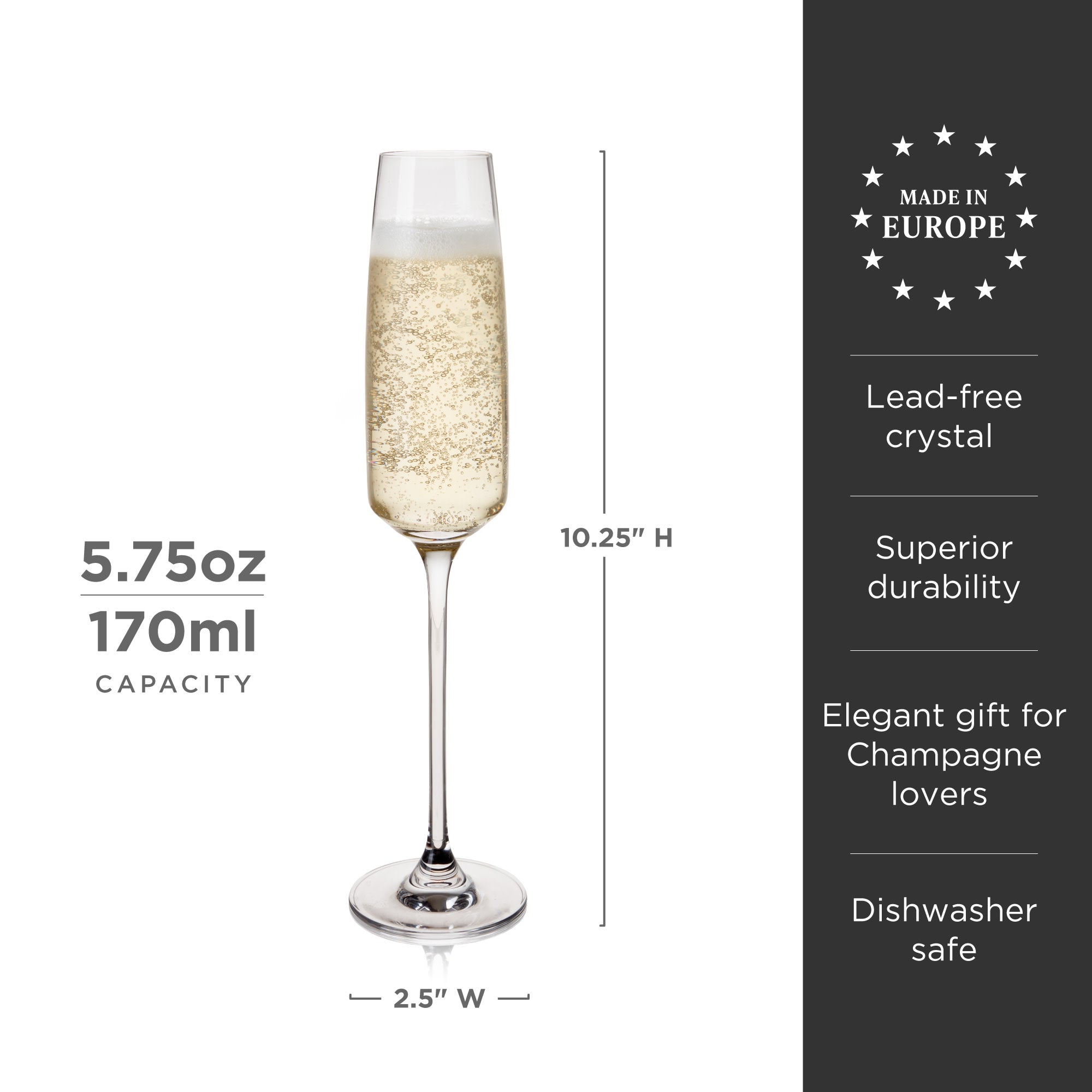 Viski Laurel Champagne Flutes, Crystal Stemmed Wine Glasses