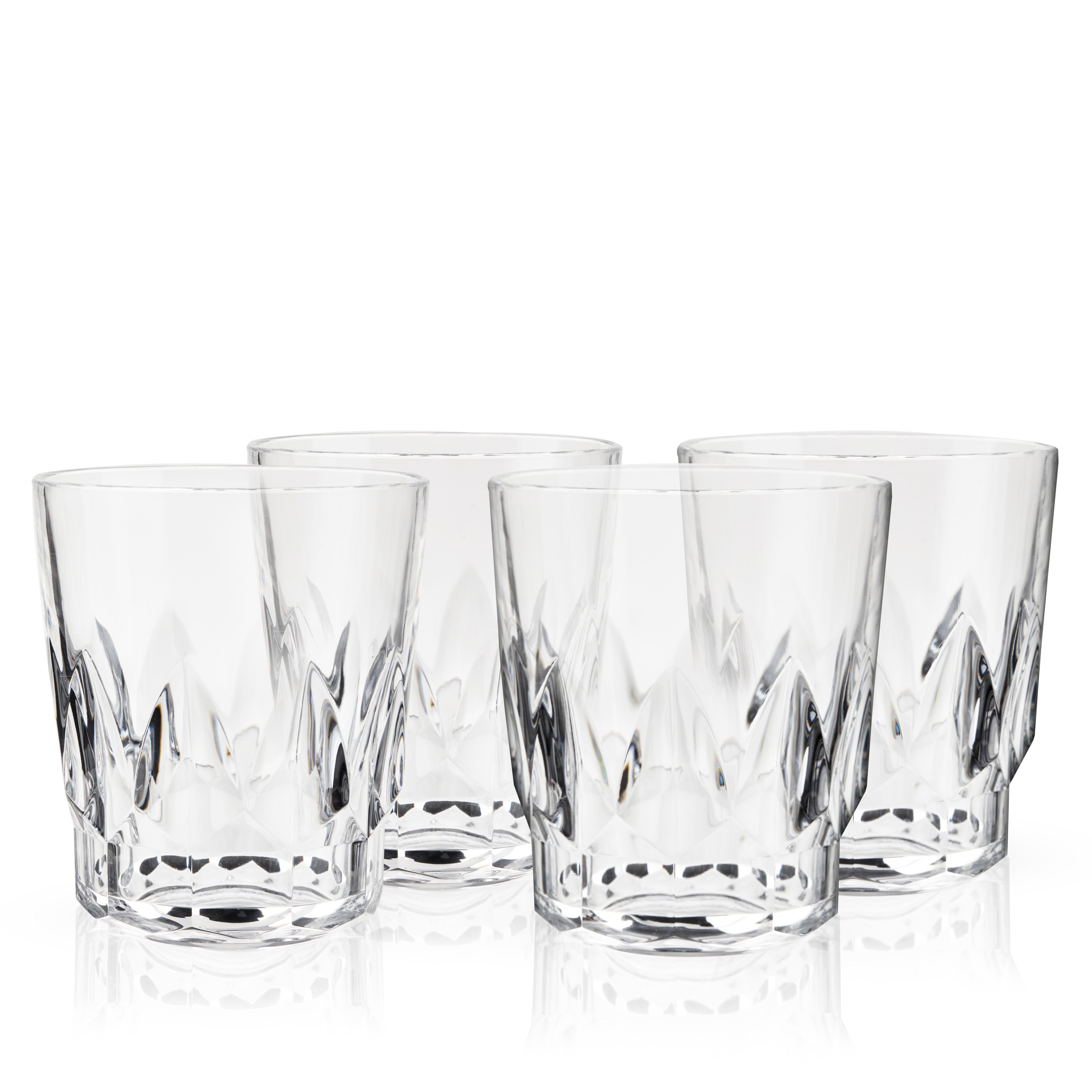 Aoibox Set of 4 12 oz. Diamond Cut Clear Quality Unbreakable Stemless Acrylic Drinking Glasses