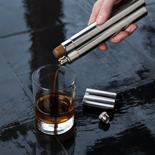 STAINLESS STEEL WITH POLISHED FINISH - Crafted from sturdy stainless steel, this flask cigar holder combo has a stunning polished finish for a mirror bright look. At 8.25″ long, it’s the perfect size for slipping into your pocket and includes a screw top
