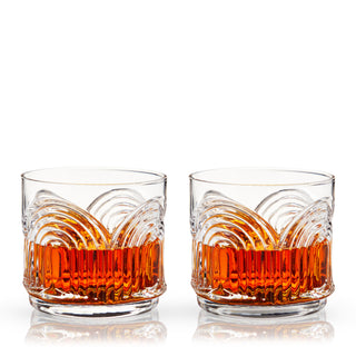 ART DECO COCKTAIL GLASSES – With their crystal clarity and textured geometric details, this low ball glassware stands out on a bar cart or in your hand. While they’re perfect classic crystal whiskey glasses, they give any craft cocktail extra pizazz.