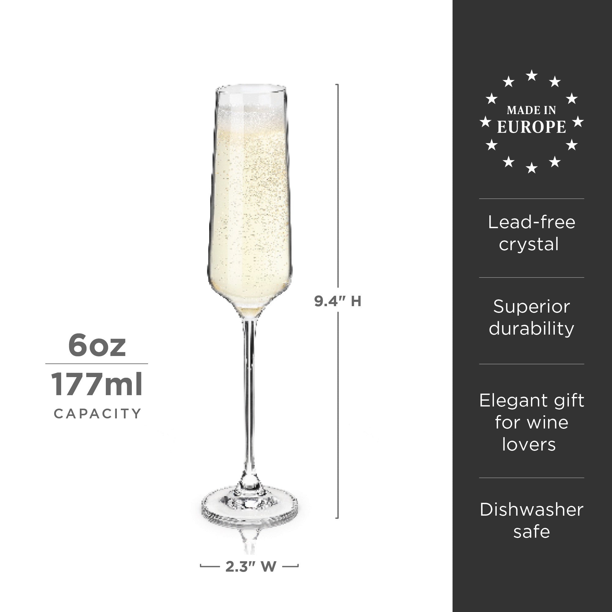 JoyJolt Claire European Crystal Champagne Flutes Glasses 5.7 oz