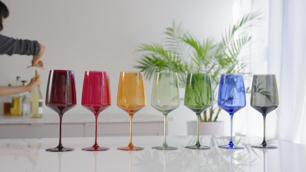 Viski Reserve Nouveau Seaside Collection Multi-Colored Wine Glasses with  Stems - Crystal Wine Glasses Colorful - 22oz Long Stem Wine Glasses Set of 4