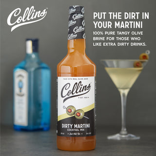 NEVER RUN OUT OF OLIVE BRINE FOR DIRTY MARTINIS AGAIN! - Collins Dirty Martini mix is the perfect complement to your favorite gin or vodka when you are ready to enjoy a classic dirty martini. Achieve the flavor you want every time, with no fuss.