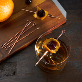 QUALITY MATERIALS - These durable drink picks are made of high quality 304 stainless steel with a high-shine copper finish, perfect for spearing olives or brandied cherries, or for serving charcuterie at happy hour. Each pick measures 4.25″.