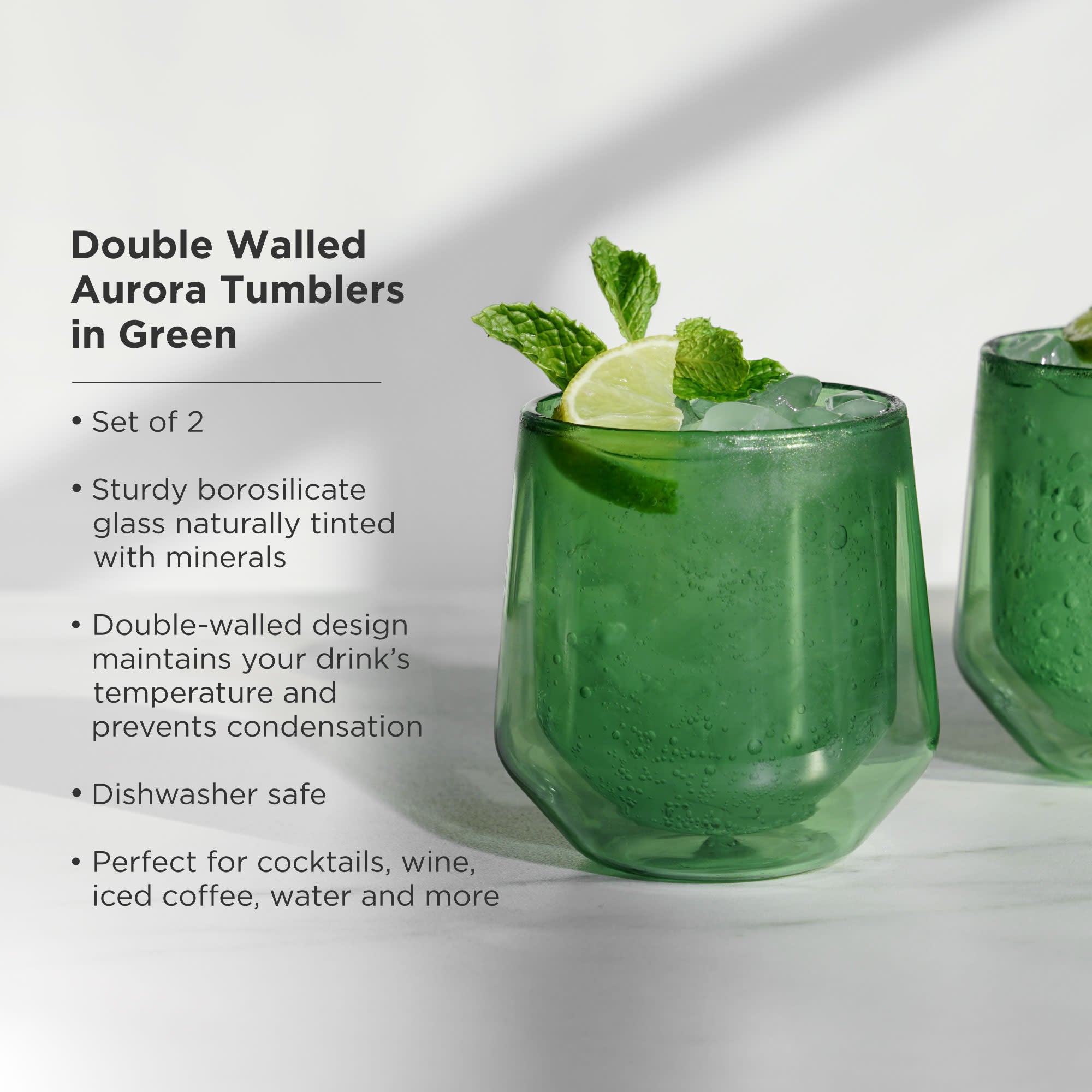 GREEN DOUBLE WALLED INSULATED GLASSES - SET OF TWO