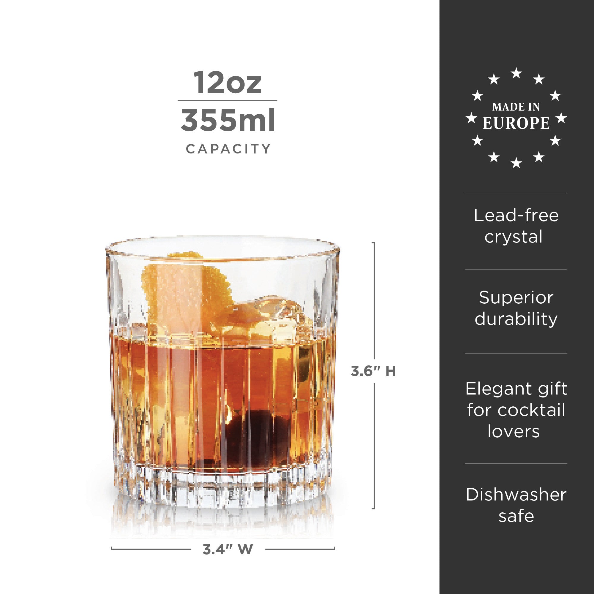 Whiskey Scotch Glass, European Design - Set of 2 Crystal Drinking