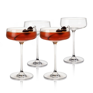 UNIQUE COCKTAIL GLASSES – This set of crystal cocktail coupes will enhance your shaken cocktails. A sleek silhouette with an angled bowl gives these cocktail glasses a modern look, perfect for martinis or as vintage-style champagne glasses.