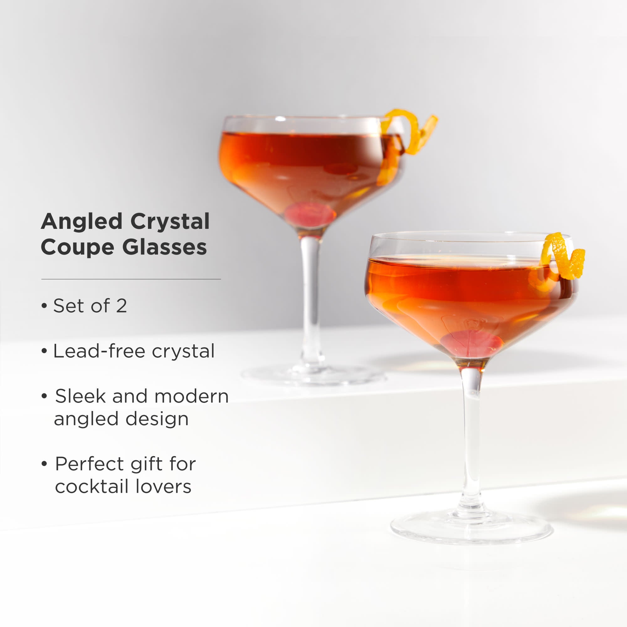 Viski Raye Angled Stemmed Margarita Glasses, Premium Crystal Margarita  Cocktail glasses, Cocktail Bar Accessories, Perfect Cocktail Gift, Set of  2, 12oz