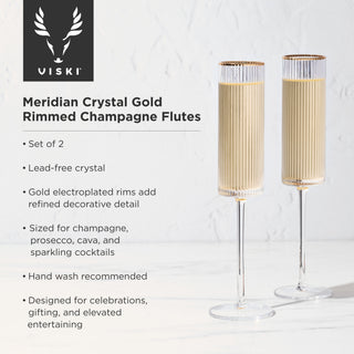 Meridian Crystal Gold Rimmed Champagne Flutes, Set of 2