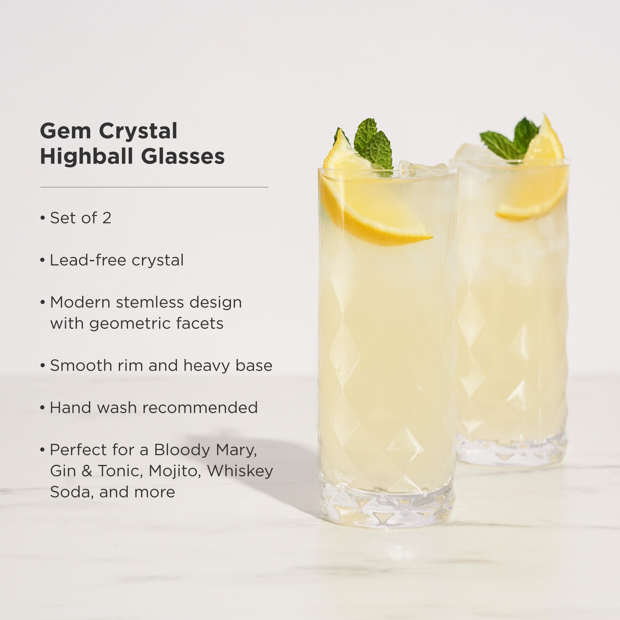 Gem Crystal Highball Glasses Set of 2
