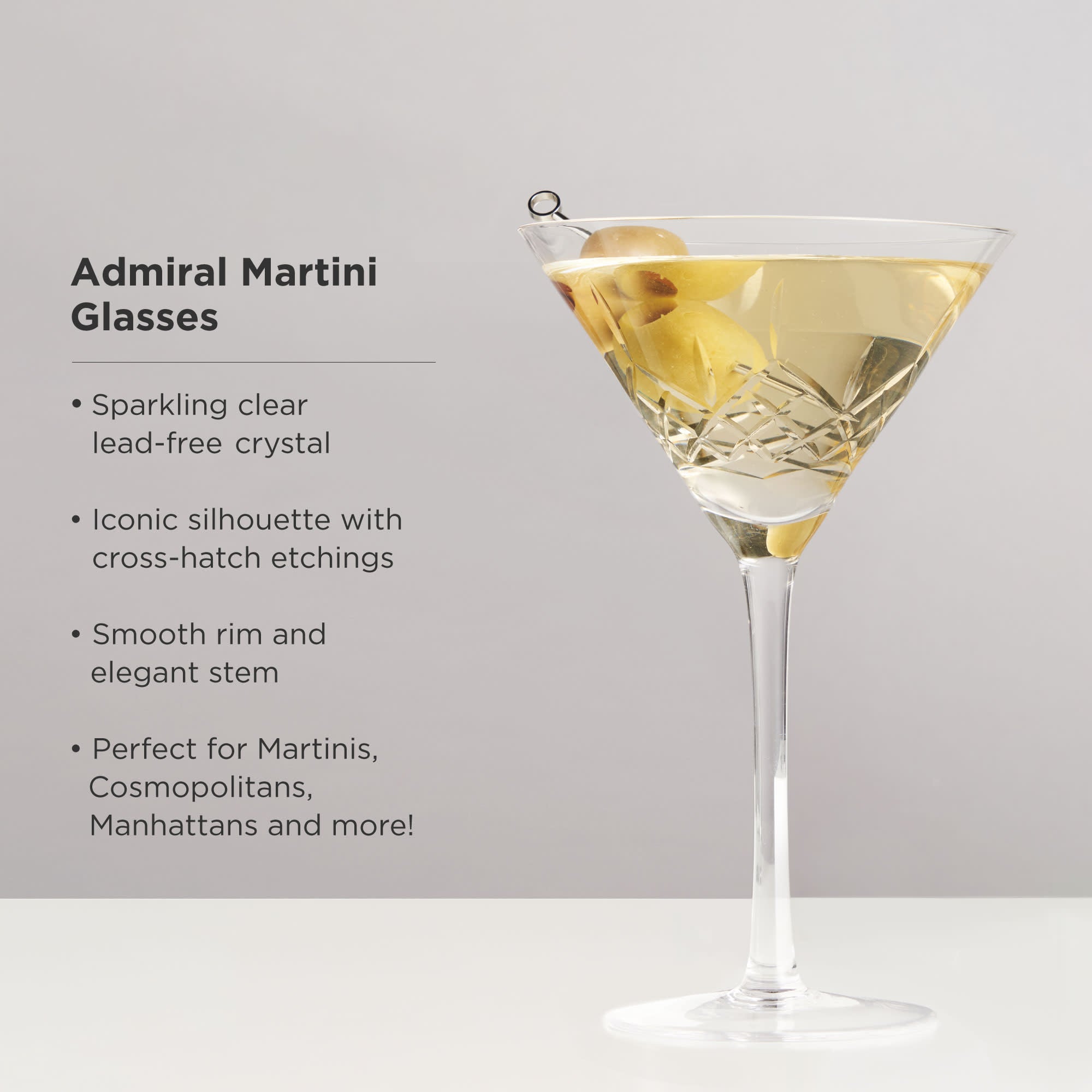 Viski Admiral Stemmed Cocktail Glasses, Crystal Drinkware Perfect for Gin &  Tonic, Spritz, and Manhattans, Stemmed Coupe Glasses, Set of 2, 7oz