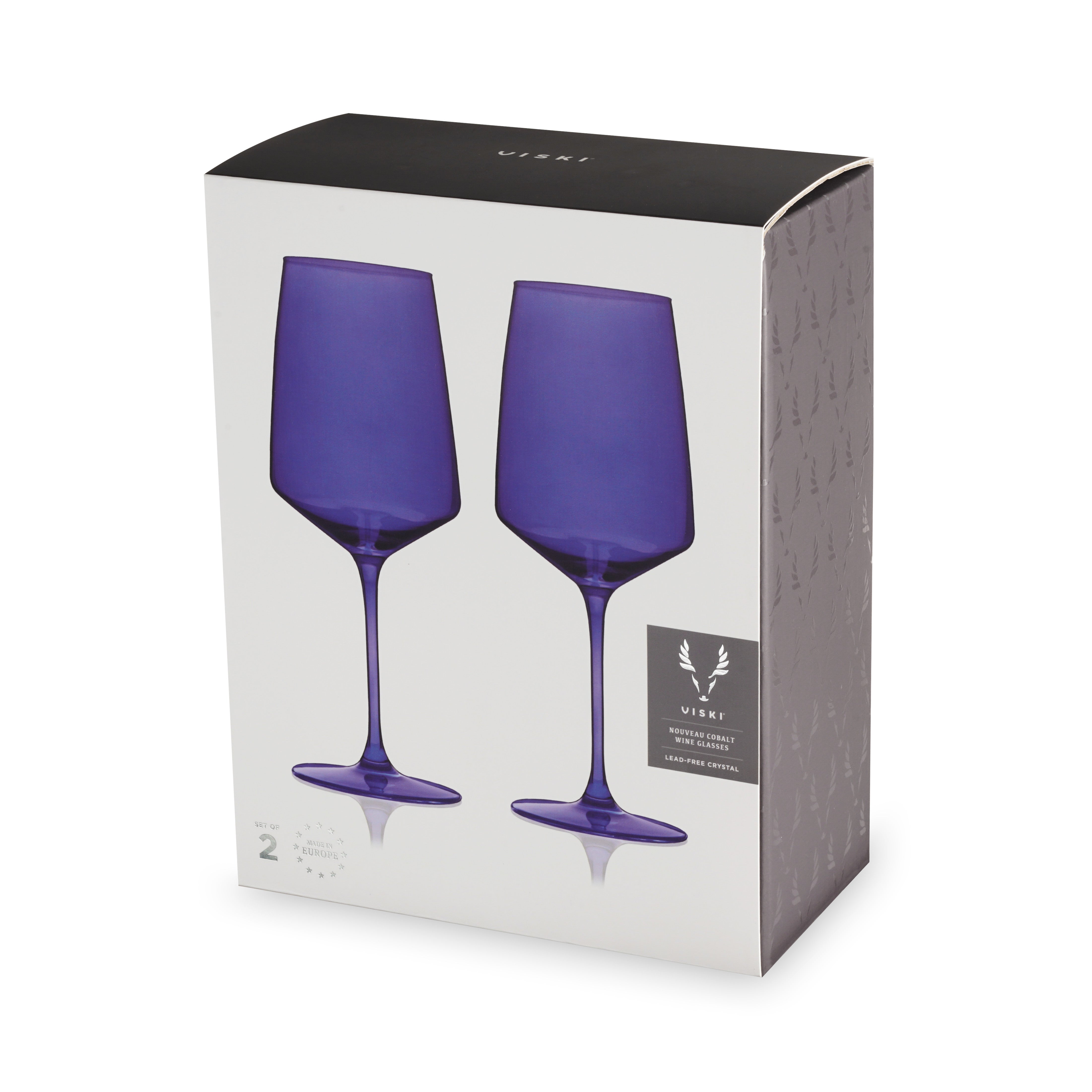 Viski Reserve Nouveau Cobalt Colored Wine Glasses - Crystal Cobalt Blue  Glassware - 22oz Stemmed Wine Glasses Set of 2