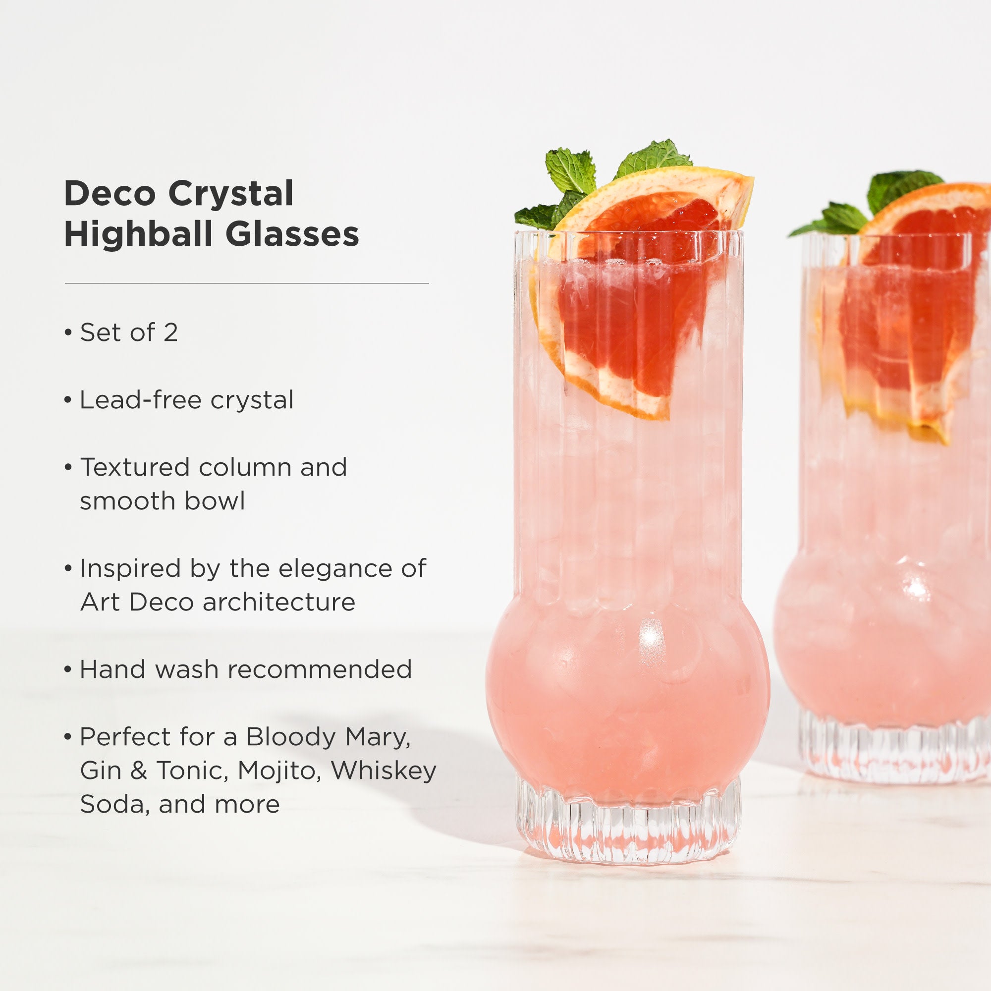 Art Deco Crystal Highball Glasses Set of 2