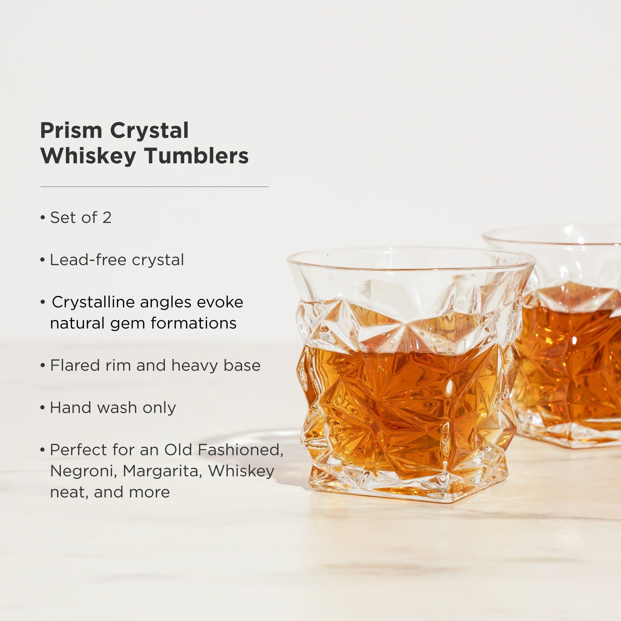 Viski Raye Crystal Negroni Glasses, Lowball Cocktail Glasses Premium  Crystal Glassware, 8oz Tumbler Glasses Set of 2