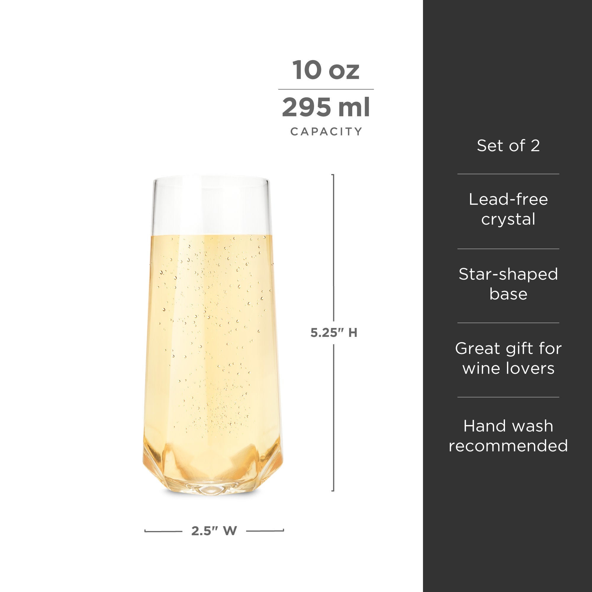 Viski Weighted Stemless Champagne Flutes Glass with Footed Base - Modern  Crystal Flute Glasses - 9.5 Oz Set of 2, Clear
