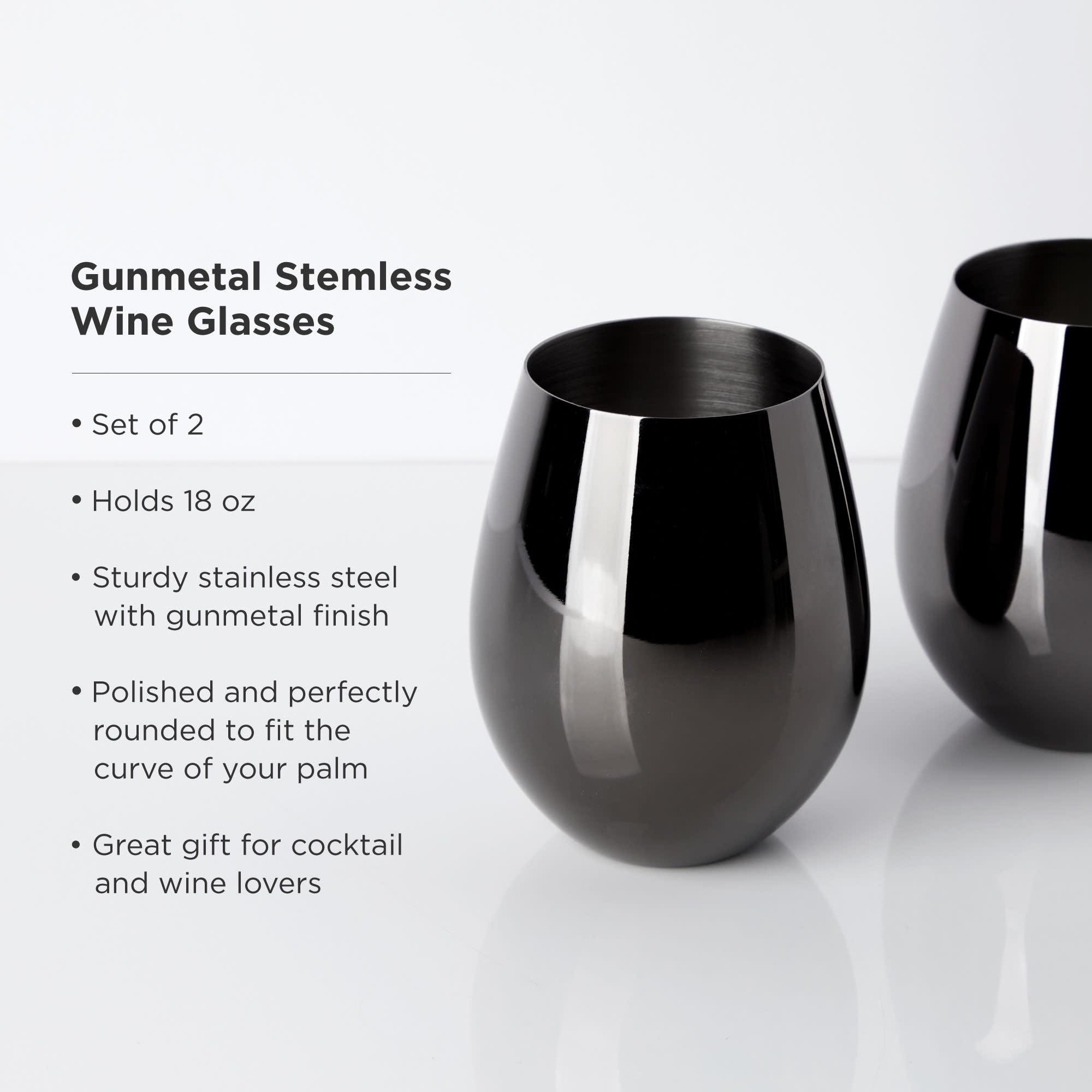 Viski Silver Wine Glasses Stemless Wine Glass Set Stainless Steel