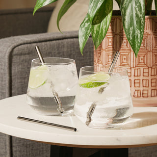 BEAUTIFUL METAL STRAWS REUSABLE - This set of 6 reusable cocktail straws are more than just a stunning bar accessory; they reduce waste from plastic or paper straws. Simply hand wash reusable straws using a straw brush. Ideal size for lowballs.